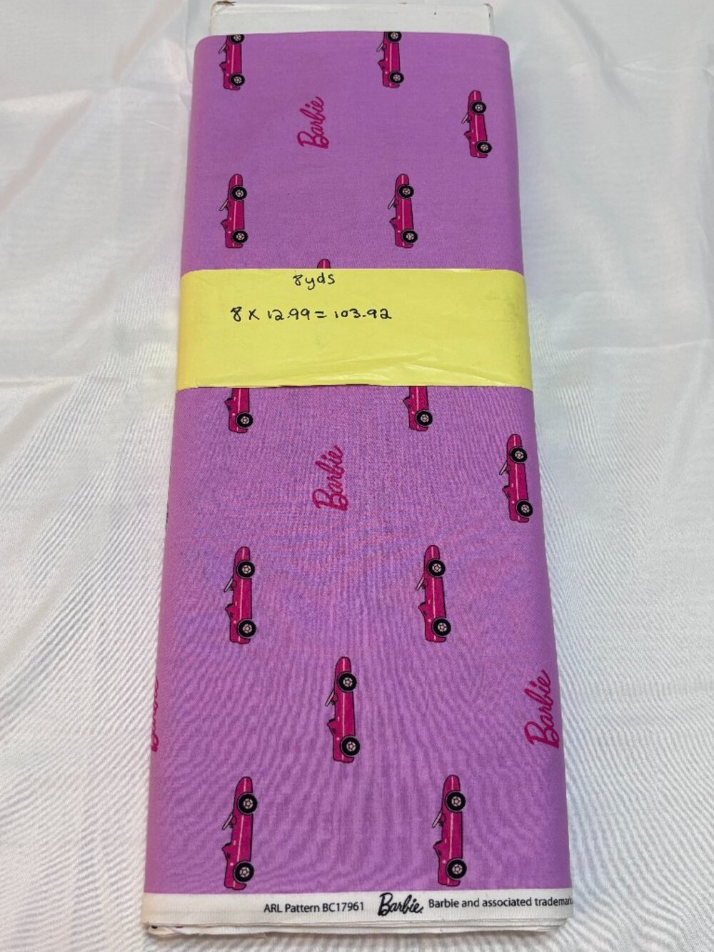 Barbie Pink Convertible Car Logo Cotton Fabric 8 Yards Licensed Mattel 2020